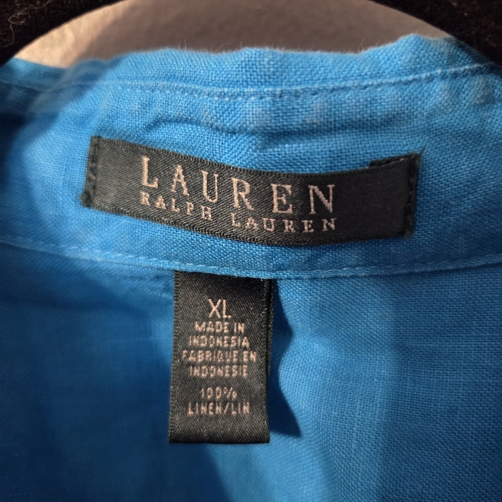 Lauren Ralph Lauren Women's 100% Linen Blue Button Up Shirt Lagenlook. Sz XL - Picture 5 of 5